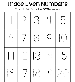 Trace Numbers 1-20 Worksheets - Trace the Even Numbers