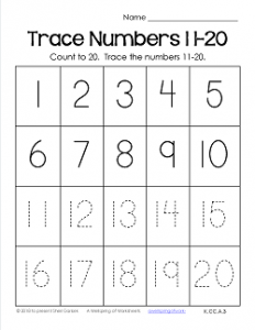 Trace Numbers 1-20 Worksheets - Trace Numbers 11-20