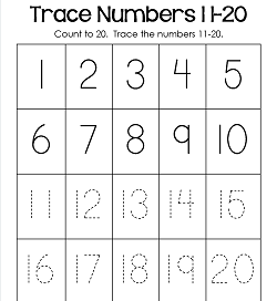 Trace Numbers 1-20 Worksheets - Trace Numbers 11-20