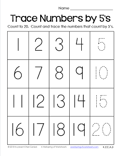 Trace Numbers 1-20 Worksheets - Trace the Numbers by 5s