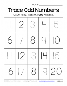 Trace Numbers 1-20 Worksheets - Trace the Odd Numbers