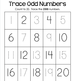 Trace Numbers 1-20 Worksheets - Trace the Odd Numbers