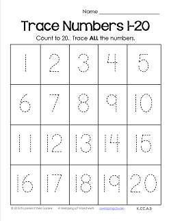 Trace Numbers 1-20 Worksheet