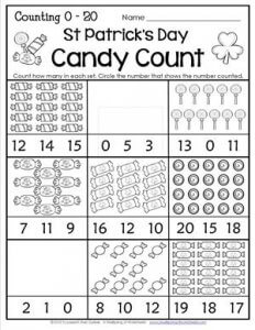 St Patrick's Day Worksheets - Counting 0-20 - Candy Count