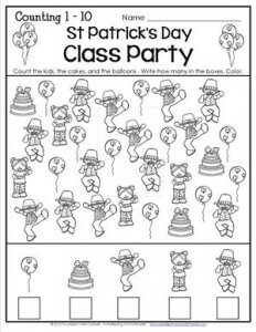 St Patrick's Day Worksheets - Counting 1-10 - Class Party