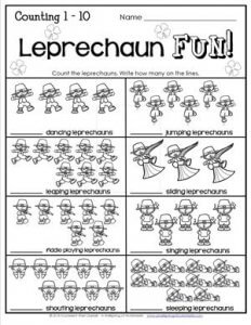 St Patrick's Day Worksheets - Counting 1-10 - Leprechaun Fun!