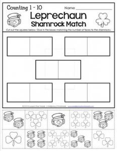 St Patrick's Day Worksheets - Counting to 1-10 - Leprechaun Shamrock Match