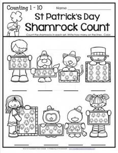 St Patrick's Day Worksheets - Counting 1-10 - Shamrock Count