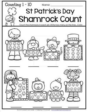 St Patrick's Day Worksheets - Counting 1-10 - Shamrock Count