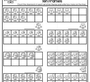 St Patrick's Day Worksheets - Counting 1-10 - Sweet Shamrock Ten Frames