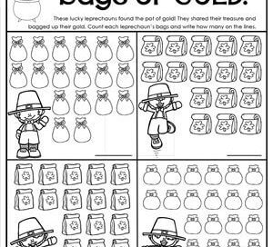 St Patrick's Day Worksheets - Counting 11-20 - Bags of GOLD!