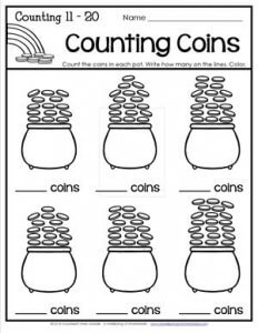 St Patrick's Day Worksheets - Counting 11-20 - Counting Coins