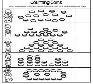 St Patrick's Day Worksheets - Counting 1-20 - Leprechaun Family Counting Coins