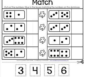 St Patrick's Day Worksheets - Equal To 1-10 - Domino Number Match