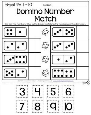 St Patrick's Day Worksheets - Equal To 1-10 - Domino Number Match