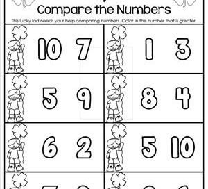 St Patrick's Day Worksheets - Greater Than 1-10 - Lucky Lad Compare the Numbers