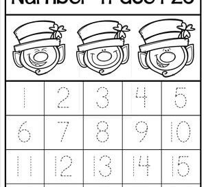St Patrick's Day Worksheets - Happy Leprechaun Number Trace 1-20