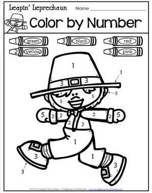 St Patrick's Day Worksheets - Leapin' Leprechaun Color by Number