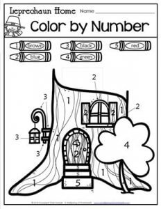 St Patrick's Day Worksheets - Leprechaun Home Color by Number