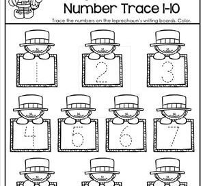 St Patrick's Day Worksheets - Leprechaun Number Trace 1-10