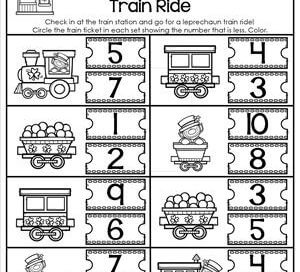 St Patrick's Day Worksheets - Less Than 1-10 - Leprechaun Train Ride