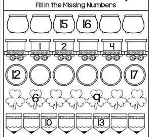 St Patrick's Day Worksheets - Number Order 1-20- Fill in the Missing Number