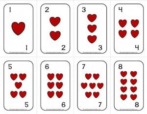 Number Cards 1-20 - Deck of Cards - Hearts/Numbers - Math Card Games