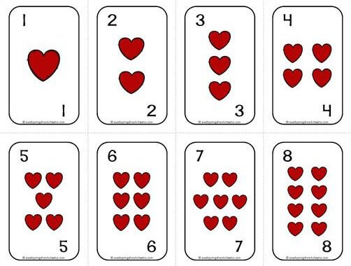 Number Cards 1-20 - Deck of Cards - Hearts/Numbers - Math Card Games