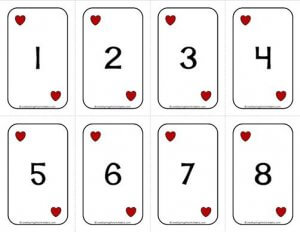 Number Cards 1-20 - Deck of Cards - Numbers/Hearts - Math Card Games