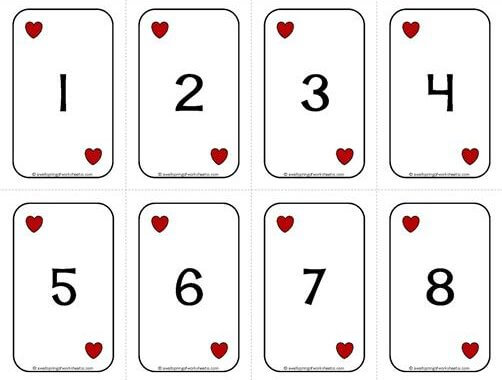 Number Cards 1-20 - Deck of Cards - Numbers/Hearts - Math Card Games