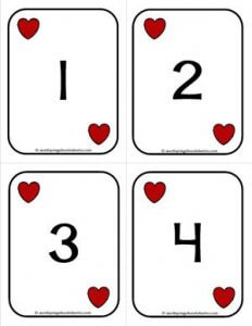 Number Cards 1-20 - Playing Cards - Numbers Hearts - Math Card Games