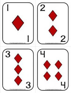 Number Cards 1-20 - Playing Cards - Suits Diamonds - Math Card Games