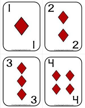 Number Cards 1-20 - Playing Cards - Suits Diamonds - Math Card Games