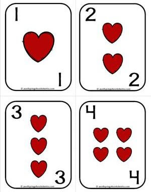 Number Cards 1-20 - Playing Cards - Suits Hearts - Math Card Games