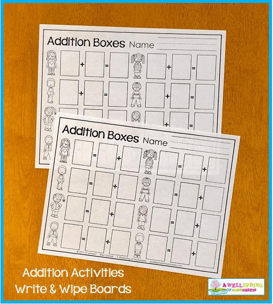 Kindergarten Addition Activities - Addition Boxes Worksheets