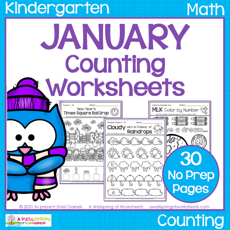 Kindergarten Counting Worksheets for January