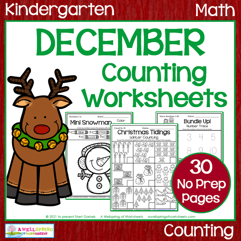 Kindergarten Counting Worksheets for December