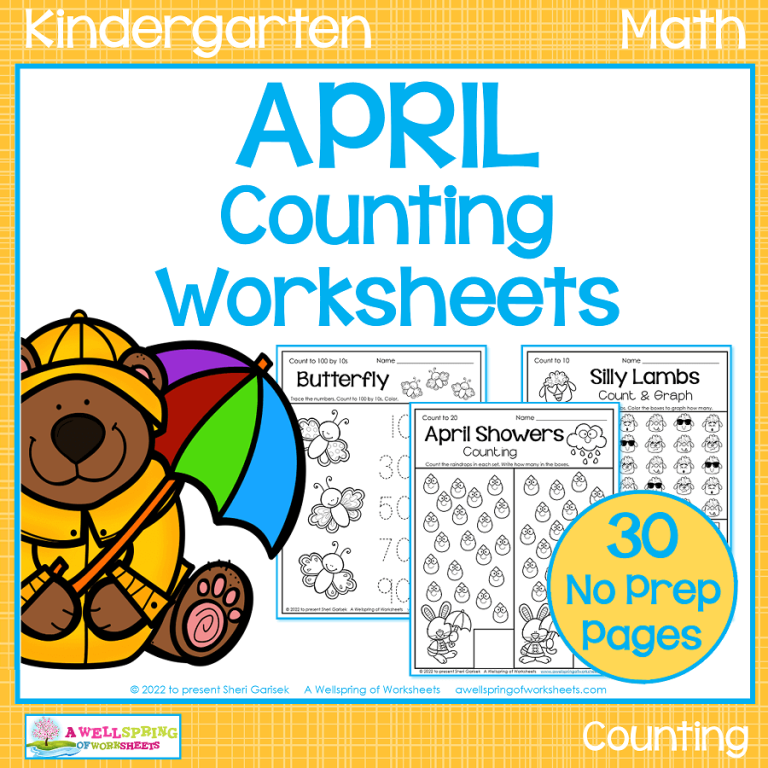 Kindergarten Counting Worksheets for April