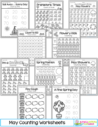 May Counting Worksheets for Kindergarten