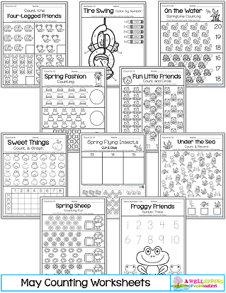 May Counting Worksheets for Kindergarten