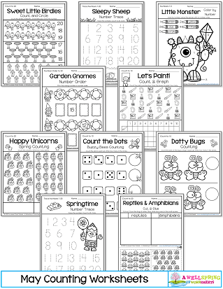 May Counting Worksheets for Kindergarten