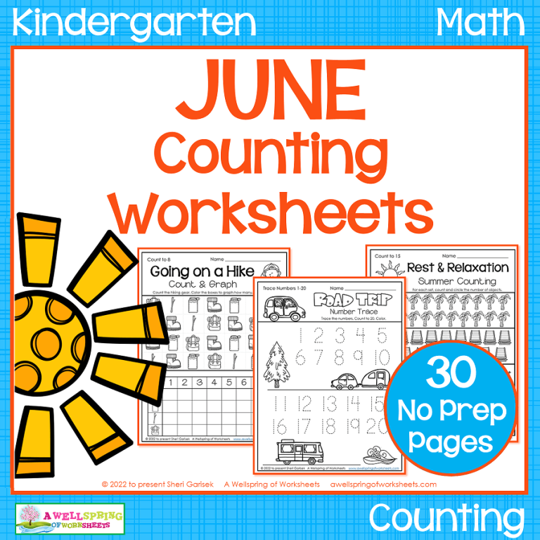 Kindergarten Counting Worksheets for June