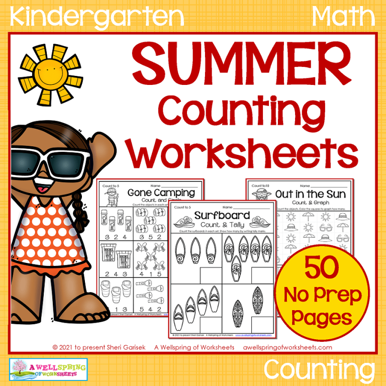 Summer Kindergarten Counting Worksheets